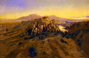 アメリカインディアン Painting - 攻撃の計画 1900年 チャールズ・マリオン・ラッセル アメリカ・インディアン